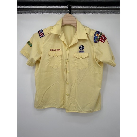Official BSA Boy Scout Adult Shirt Size 42 Yellow some Patches still on… - Picture 1 of 11